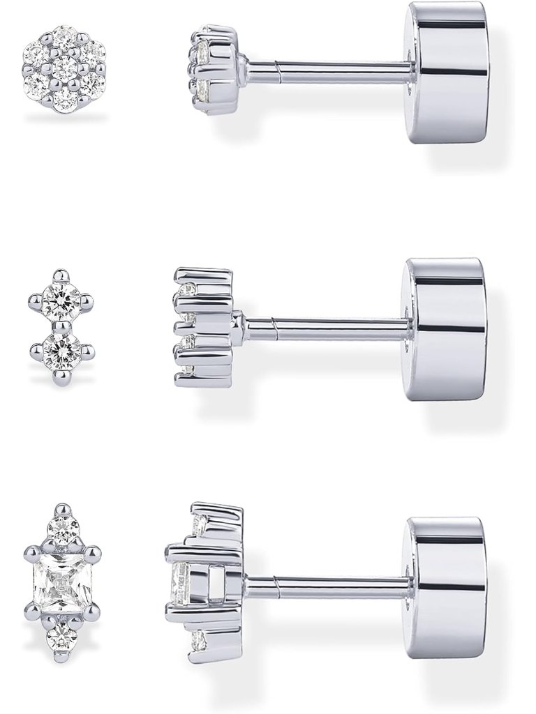 Elegant 14k Gold Plated Sterling Silver Multi-Shape Stud Earrings Pack